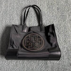 Tory Burch Ella tote, nylon black with small gold studs, great condition